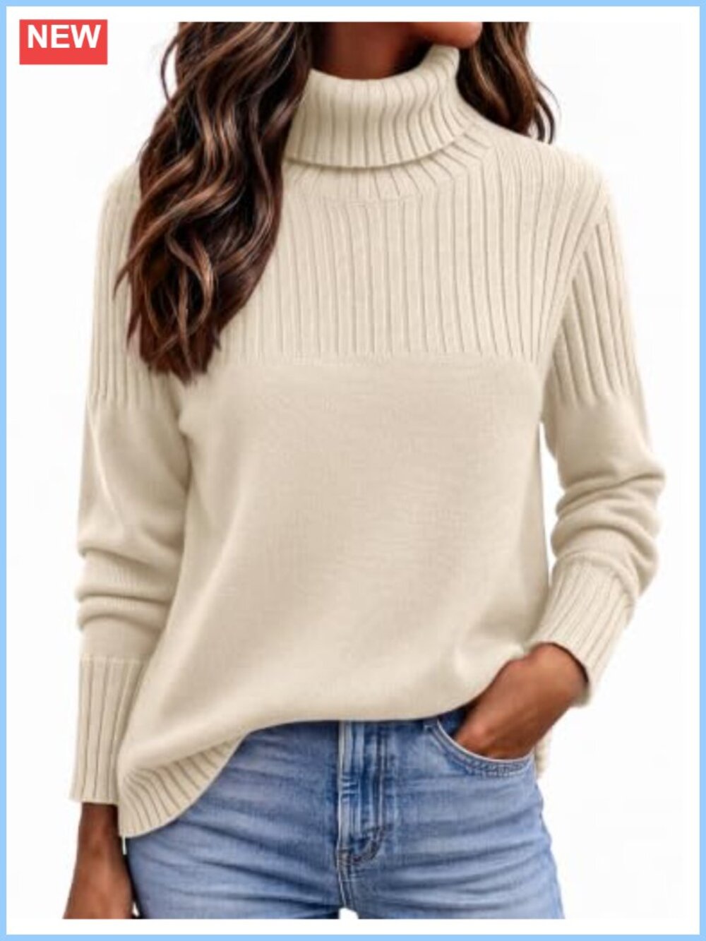 Turtleneck Sweater Ribbed Knit Pullover Long Sleeve Casual Winter Top